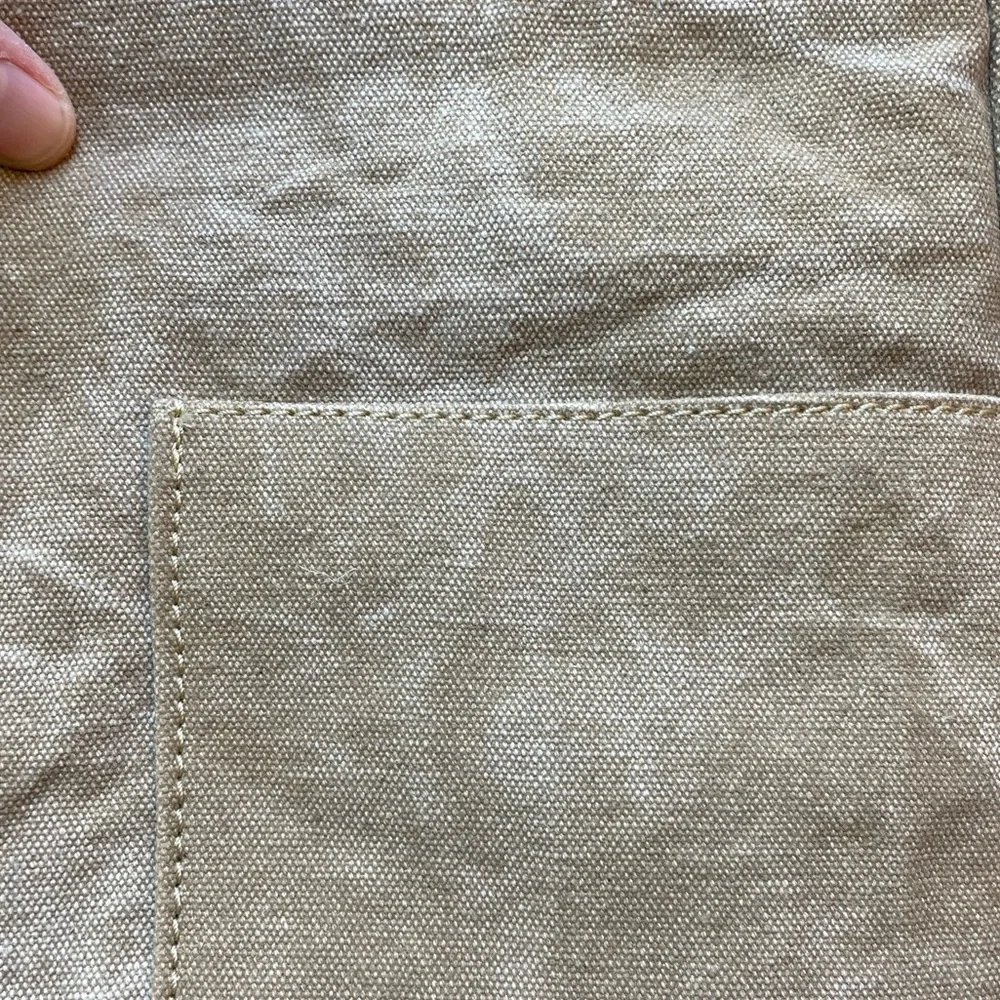 Mona B upcycled tan canvas laptop bag.